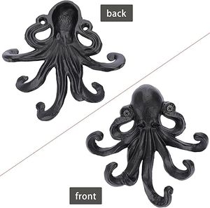 Cast Iron Octopus Coat <b>Hooks</b> Rustic Metal <b>Wall</b> Rack for <b>Key</b> Towel Bag Scarf With Screws Decorative Duty Clothe Black Hanger - Product Image 1