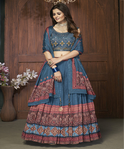 Party Wear Georgette Seda Hilo Trabajo Lehenga y Bordado Blusa con Dupatta Festival Wear Precio al por mayor Ropa Étnica Alphanumero - Product Image 1