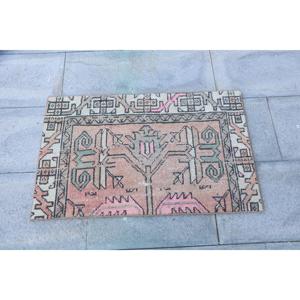 Tapis turc 1,7x2,7 pieds rose ombré en laine écologique, patchwork, avec support en latex, tapis traditionnel pour la maison - Product Image 4
