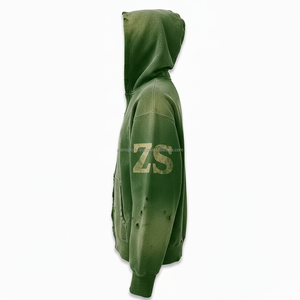 Sudadera con capucha de cremallera de lana Heavy 380 GSM, ropa de invierno verde, mezcla de algodón suave, lavado desgastado, sudaderas básicas con logotipo estampado personalizado - Product Image 3