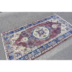Alfombra clásica púrpura azul grande 3,7X6,9 pies diseño de retazos de lana alfombra turca para sala de estar pasillo rectángulo látex - Product Image 2