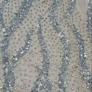 Tissu perlé de luxe de haute qualité avec Zircon fait à la main 100% Polyester meilleur prix exportation du fournisseur indien pour la fabrication de vêtements - Product Image 1