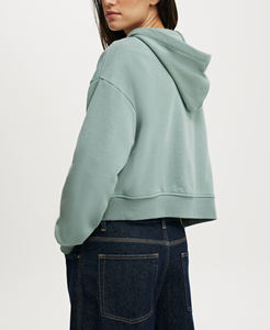 Vente chaude grande taille haut court Double fermeture éclair à capuche pour les femmes 100% pur coton Hip Hop Style cordons femmes sweat - Product Image 2