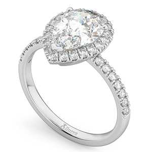 14K White Gold 2.51ct Pear Cut Halo Engagement <b>Ring</b> <b>Diamond</b> Wedding Band - Product Image 3