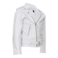 Blouson Bomber en Cuir Blanc Élégant Style Moto Col Montant Logo Avant Poches Zippées Ceinture à la Taille Hiver Unisexe Tendance