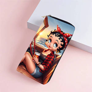 Wholesale Bettyy Boopp Cute Pattern PU Leather Wrist Wallet Multi-Color Long <strong>Zip</strong> Wallet Multi-<strong>Card</strong> Slots Slim Zipper Coin Purse - Product Image 1