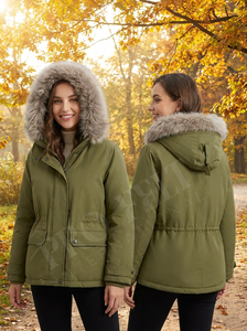 Fashionable Trendy <b>Fur</b> Hooded Winter Parka <b>Jacket</b> Warm Quilted Padded Zipper Coat Casual Outdoor Breathable <b>Short</b> Parka - Product Image 2