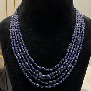 Collier de perles de saphir bleu réglable à 5 couches 3-8mm saphir bleu naturel support de mode ethnique multi-brins Dori pour les mariages - Product Image 1