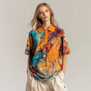 Polo oversize à sublimation OEM pour femmes polo imprimé boutonné à épaules tombantes t-shirts polos à sublimation pour femmes - Product Image 3