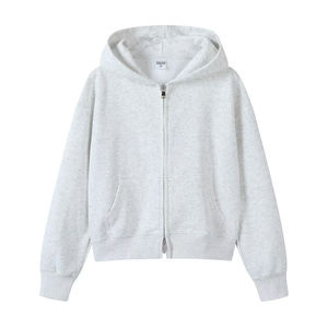 Sudaderas y Hoodies Cortos Extra Grandes para Mujer, de Felpa 100% Algodón, 350GSM, con Cierre de 2 Vías, Color Gris Liso - Product Image 1