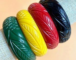 Color sólido Delgado Floral tallado resina brazalete pulsera brazalete Retro joyería mujer geométrico elástico cuentas pulsera brazaletes regalo - Product Image 3