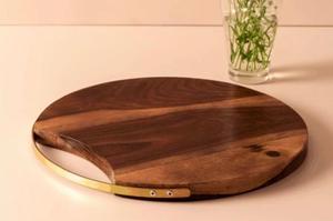 Planche à découper en bois d'acacia avec pierre ronde en marbre au prix de gros Planche à découper pour pizza au fromage avec poignée Cuisine & Restaurant - Product Image 5