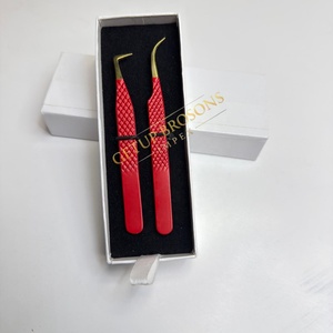 GETUP BROSONS IMPEX Red Gold Tip Stainless Steel Acrylic Anti-Magnetic Anti-Static Perfect Grip Smooth Tip 10mm Eyelash Tweezer - Product Image 4