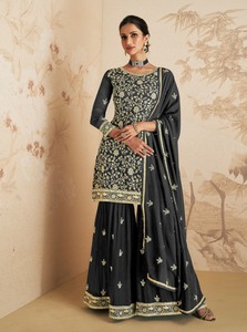 Georgette Semi Cousu Broderie Travail Pakistanais Bollywood Costume en vente en ligne - Product Image 4