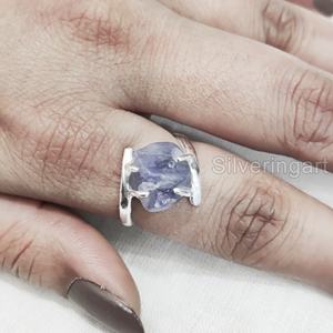 Bijoux en pierre brute bague pour femme tanzanite naturelle pierre précieuse brute décembre pierre de naissance croix bague en argent sterling 925 - Product Image 4
