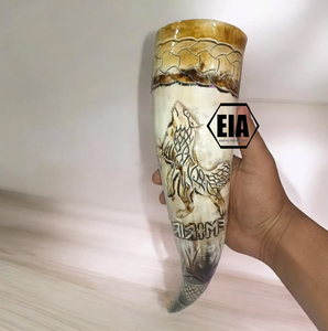 Corne à boire médiévale Viking 100% naturelle fabriquée à la main corne de vache polie pour l'option de consommation de mariage et de bière - Product Image 1