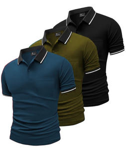 เสื้อโปโลสำหรับผู้ชายผ้าฝ้ายลายเรียบลำลอง - Product Image 2