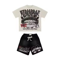 Conjunto de Camiseta Oversize con Hombros Caídos y Pantalones Cortos a Juego, Ropa Urbana Personalizada para Hombre, Diseño OEM, Transpirable, Verano, 100% Algodón