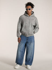 Pull à capuche d'hiver en polaire pour hommes, motif solide, noir, éponge française, col à capuche avec fermeture éclair, tailles hautes disponibles, vente en gros - Product Image 2