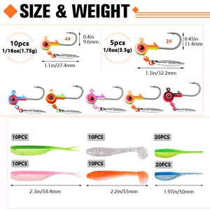 Juego de 95 señuelos giratorios con cabezas de jig y anzuelos para pesca en ríos, lagos y océanos - Señuelos duros de PVC y plomo - Product Image 2