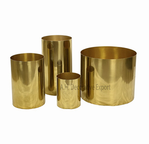 Florero Cilíndrico de Acero Inoxidable Dorado con Logotipo de Empresa, Decoración para el Hogar y Bodas, Florero Metálico de Mesa a Bajo Precio - Product Image 1