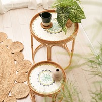 Mobilier d'intérieur décoration de salon table ronde avec incrustation de nacre tables en rotin au meilleur prix