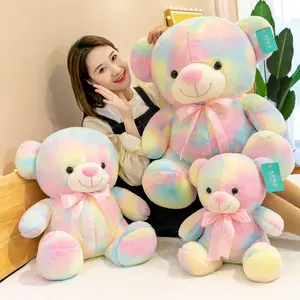 35cm 45cm 65cm sevimli dolması peluş bebek yastık yeni gökkuşağı renk oyuncak ayı bebek sevgililer günü hediye ayı peluş bebek