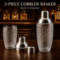 Shaker à cocktails en verre gaufré avec couvercle métallique, ensemble de 3 verres à mélanger pour bar à domicile, fête, préparation de cocktails, OEM ODM, vente en gros