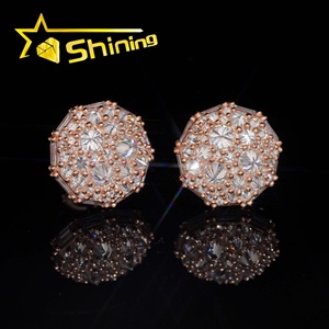 Fast Shipping <strong>Solid</strong> <strong>Silver</strong> Iced Out VVS Moissanite Mosaic Inverted Men Diamond Studs <strong>Earrings</strong> - Product Image 1
