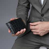 Dompet pria kulit kualitas tinggi Premium dengan klip uang kuat dompet kulit antik aksesori pria dompet buaya