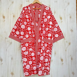 Dama DE HONOR regalo novia bata Albornoz Kimono puro algodón Kimono bata bloque Floral impreso batas Kimono para mujer vestido de noche - Product Image 1