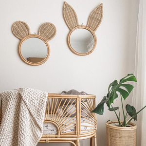 Cute Design Natural Rattan <b>Mirror</b> Vintage Art Decorative <b>Wall</b> <b>Hanging</b> <b>Mirror</b> Home Decoration - Product Image 1