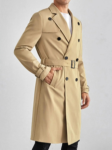 2025 Winter Men's Wool Overcoat High Quality Solid Stand Collar Slim Custom Design Long Woolen <b>Trench</b> <b>Coat</b> with Sheep <b>Fur</b> - Product Image 2