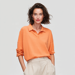 เสื้อโปโลสีขาวเปิดไหล่สำหรับผู้หญิงเสื้อโปโลผ้าโพลีเอสเตอร์สำหรับใส่กลางแจ้งทรงหลวมเสื้อ100% สำหรับผู้หญิง - Product Image 3