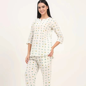 ชุดเซ็ตเสื้อผ้าฝ้ายแท้ 100% ทำมือ ลายดอกไม้ สไตล์ลำลอง วินเทจ สำหรับฤดูร้อน แบบ ODM สำหรับผู้หญิง ความยาวระดับข้อเท้า เป็นมิตรกับสิ่งแวดล้อม แห้งเร็ว - Product Image 1