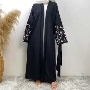 Producto de Venta caliente de calidad superior de lino Abaya mujeres musulmanas vestido estilo Dubai mangas bordadas Ramadán Eid Open Abaya adultos - Product Image 5