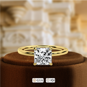 Anillo de Compromiso con Diamante Cultivado en Laboratorio, Corte Princesa, 1 Quilate, Certificado IGI, Media Montura, Oro Amarillo de 14k, Anillo de Bodas para Novia - Product Image 2