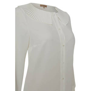 Túnica Larga de Chifón y Algodón con Cuello con Volantes y Puños Plisados - Product Image 2