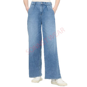 Pantalon en jean taille haute à la mode pour femmes conçu pour une coupe confortable avec une coupe droite parfaite pour la mode de rue de tous les jours - Product Image 1