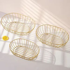 Rectangle Shape Copper-Plated Metal Fruit <b>Basket</b> <b>Wire</b> Serving Tray for Home Villas Table Top Kitchen <b>Storage</b> Elegant <b>Basket</b> - Product Image 5