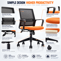 Chaise de bureau confortable pour employés, avec dossier en maille, accoudoirs fixes et base robuste pour bureau commercial