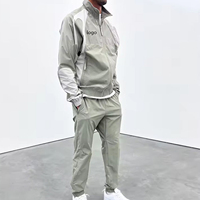 Ensemble de survêtement homme léger 100% coton avec veste zippée et pantalon, coupe épaules tombantes, coupe-vent, design logo personnalisé, effet délavé, pour l'hiver et la maternité