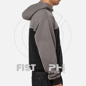 Custom Embroidered Logo Design Black Gray Panel Heavyweight 100% Cotton Winter Hoodie-Unisex 350g Fabric Trendy 2026 - Product Image 4