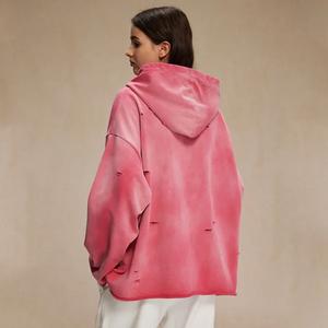 OEM personalizado Vintage Sun Faded Drop Shoulder Sudadera con capucha desgastada de gran tamaño para las mujeres Loose Fit Pullover sudadera Streetwear Casual - Product Image 2