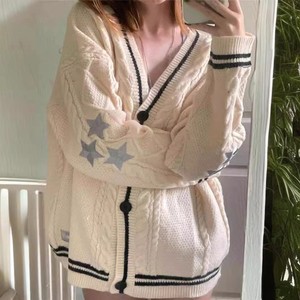 Manteau en tricot élégant pour femmes européennes et américaines, à simple boutonnage, automne-hiver, décontracté, manches longues, cardigan en coton, couleur unie - Product Image 2