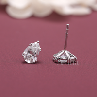 Boucles d'oreilles solitaires en diamant de culture certifié IGI, taille poire, en argent sterling 925 massif, avec fermoir poussoir