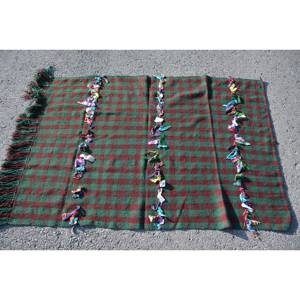 Vintage Turkish <b>Rug</b> <b>Rustic</b> Green Red 3.6 X 5.1ft Large Area Wool Latex Backing Abstract Pattern for Teen Rectangular Hallway - Product Image 3