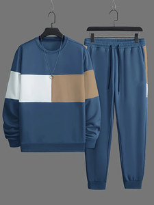 Conjunto Deportivo de Moda para Hombre, Estilo Informal, Lavado Ácido, Estampado, Ajustado, Colorblock, Pantalones Deportivos para Correr, Trotar, Actividades al Aire Libre, Transpirable - Product Image 2