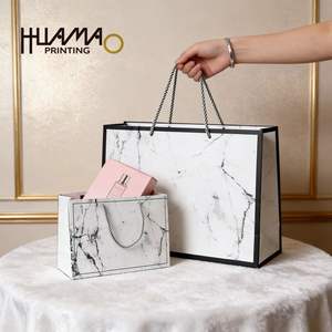 Factory Direct <b>White</b> Marble <b>Paper</b> <b>Bags</b> with Drawstring Custom Size/Logo Luxury Packaging <b>Bags</b> for Cosmetic/Gift Shopping <b>bags</b> - Product Image 1