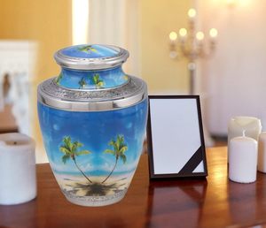 Beach Picturesque Cremation Urn Adult Unique Handcrafted Funeral Urn for Human Ashes Good Quality Metal Custom SIze Urn - Product Image 5